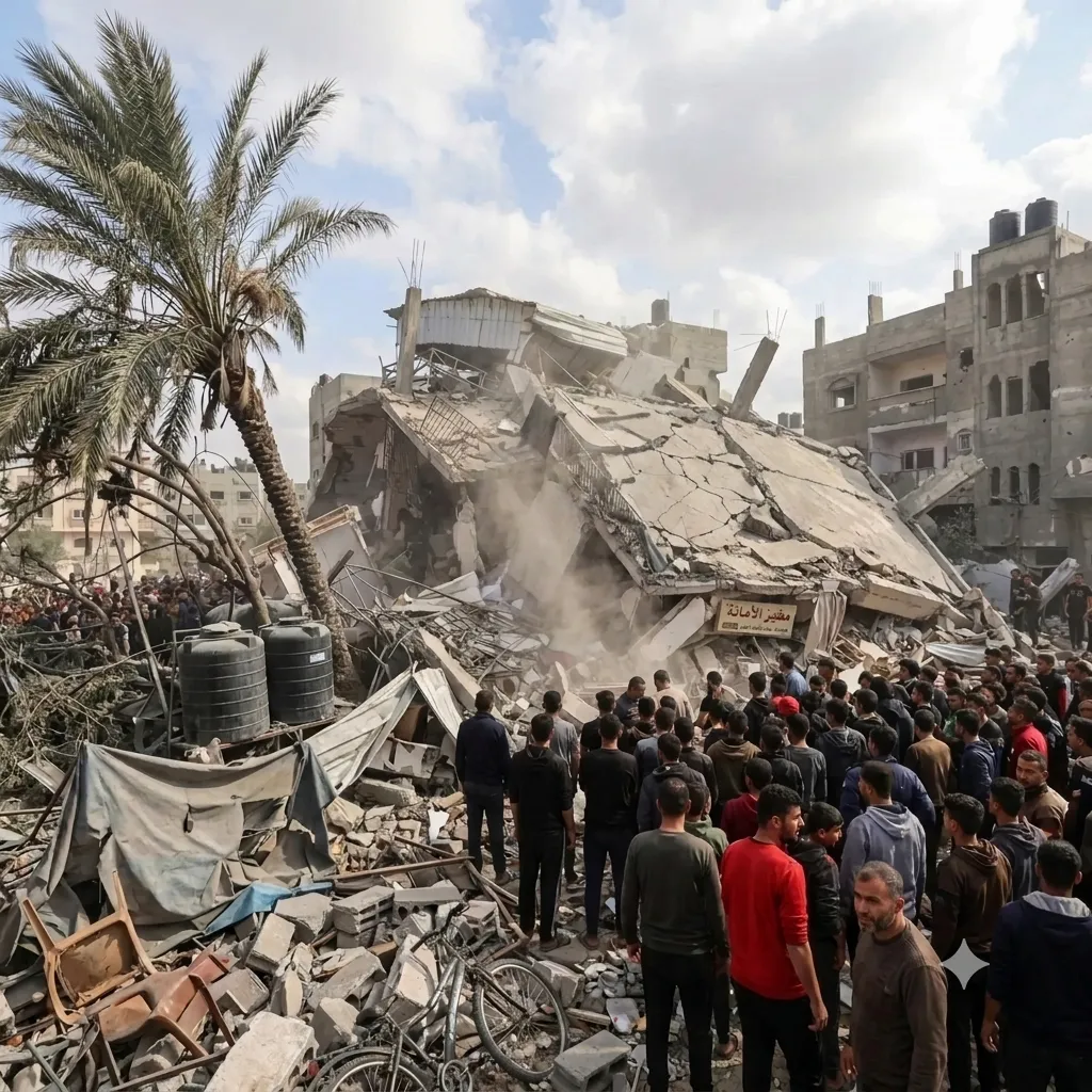 Residents gather at the site of a destroyed building in Gaza