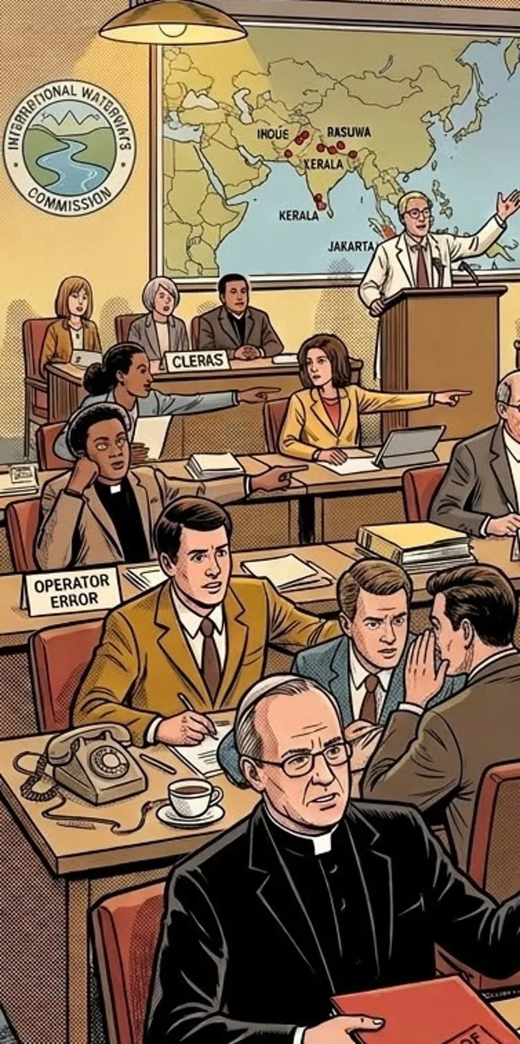 An illustration of people in an office arguing over who is at fault for a flood